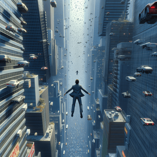 Tranquil Figure Falling in Blade Runner Scene