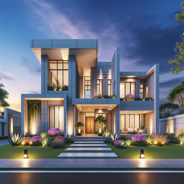 Modern luxury house with large windows, clean lines, and an infinity pool overlooking a scenic landscape