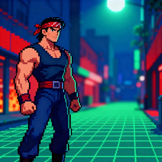 Retro pixel art with blocky 8-bit or 16-bit aesthetic, nostalgic video game graphics style with limited color palette, crisp pixelated design with careful sprite work, charming retro gaming visual perfect for indie games and digital art