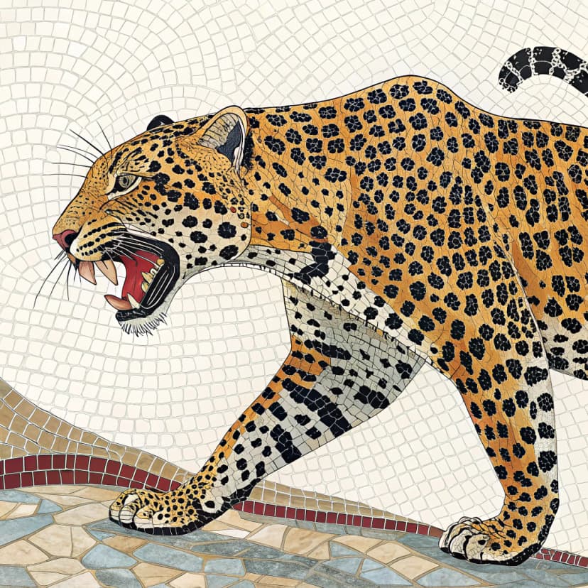 Intricate mosaic artwork composed of small colorful tiles and fragments, tessellated pattern with rich texture and dimensional quality, ancient artistic technique with modern color palette, detailed geometric assembly creating cohesive imagery from individual pieces