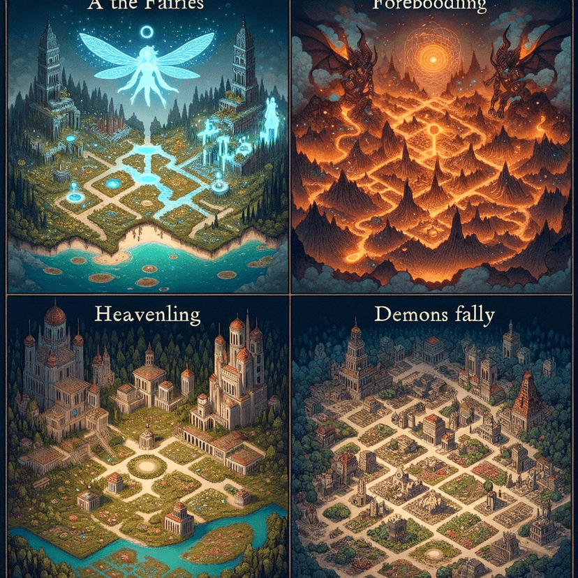 Detailed fantasy map with medieval cartography style, hand-drawn aesthetic with mountains, forests, and kingdoms, aged parchment texture with decorative borders and compass rose, world-building visualization perfect for RPG campaigns and fictional worlds