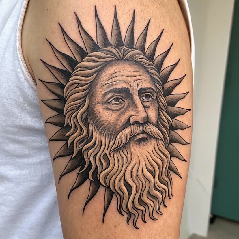 Artistic tattoo design with bold linework and creative imagery, traditional or modern ink style with strong visual flow, detailed illustration suitable for body art placement, symbolic or decorative artwork with timeless appeal and cultural significance