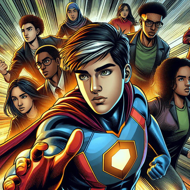 Action-packed comic book panel with dramatic composition and effects