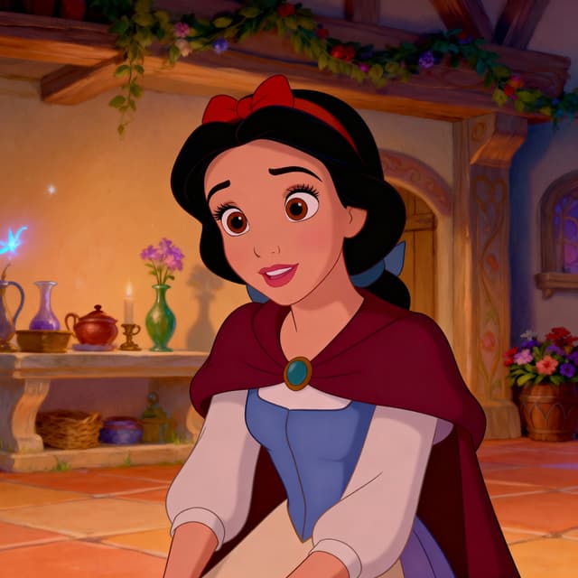 Classic Disney animation style with warm, appealing character design, soft rounded features and expressive eyes, magical storybook quality with rich colors and enchanting atmosphere, family-friendly aesthetic with whimsical details and timeless charm