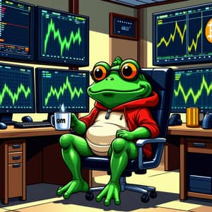 Pepe the Frog in a Cozy Trading Room