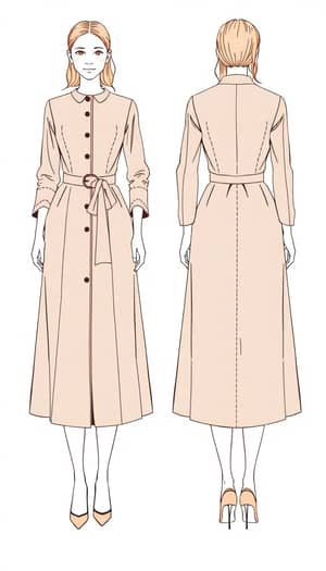 Detailed Skater Dress Pattern Sketch with Long Sleeves