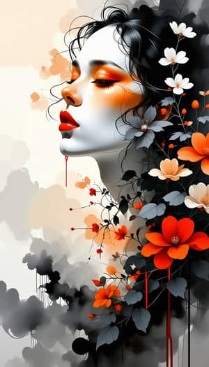Mysterious Woman Ink Illustration | Fantasy Botanicals