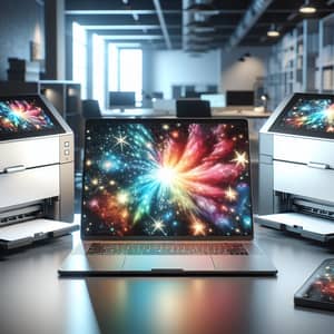 High-Resolution Starry Laptop Display with Modern Printers