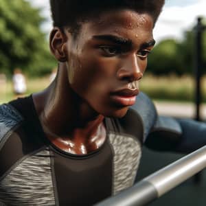 Powerful African-American Teenager Training at Outdoor Gym