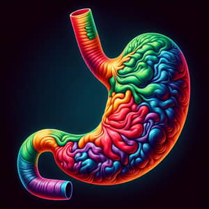 Colorful Illustration of Human Stomach with Heartburn Symptoms