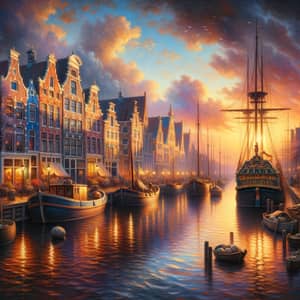 Serene Dutch Harbor Oil Painting | Baroque-inspired Scene