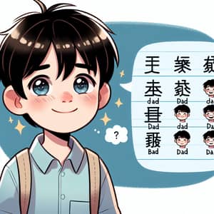 Young Asian Boy Overcoming Chinese Character Writing Challenges