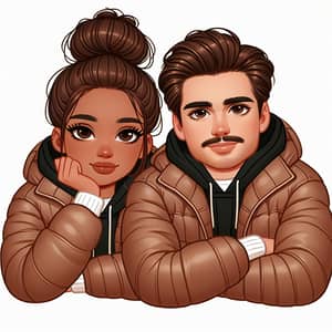 Brown Skin Girl and White Man in Matching Puffer Jackets