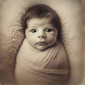 Antique Style Portrait of Newborn Baby Girl with Flat Nose