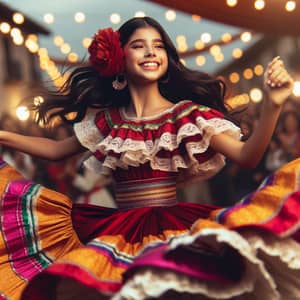 Hispanic Girl Dancing in Colorful Traditional Outfit