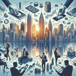 Finance Theme Background - Skyscrapers, Professionals, Finance Elements