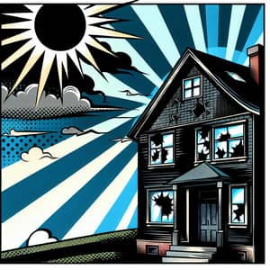 Comic Style House Artwork - Dark Colors, Broken Windows