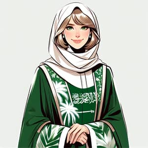 Elegant Arabian Abaya Dress Inspired by Saudi Flag Design