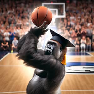 Talented College Graduate Gorilla Scores Basketball at Tense Game