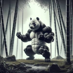 Muscular Panda Practicing Martial Arts in Dramatic Bamboo Forest