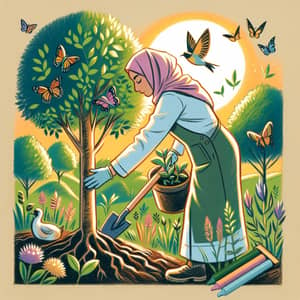 Tenderly Planting a Tree for Environmental Connection | Illustration
