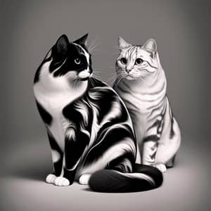 Glossy Black and Pristine White Cats with Marble Stripes