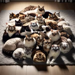 Diverse Cat Package on Plush Carpet | Playful Feline Group