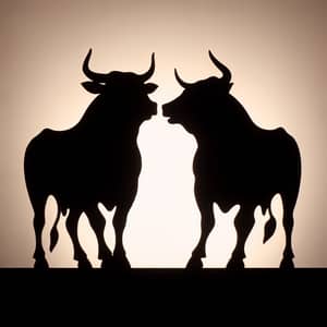Detailed Silhouette of Two Gossipy Bulls