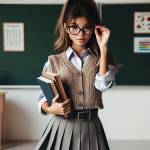 Adorable Asian Schoolgirl in Classroom Setting | Educational Attire