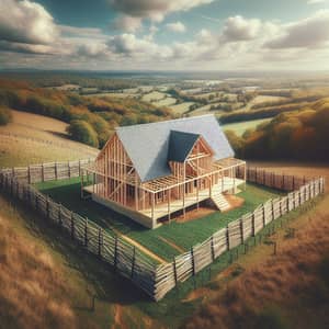 Breathtaking Aerial View of Post Frame Building Wrapped in Rustic Wooden Fence