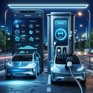 Modern Electric Vehicle Charging Station with Contemporary Cars