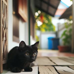 Cute Black Cat Finding Its Way Home