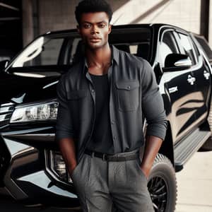 Stylish African Man with Black Hilux - Fashionable Pose