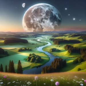 Celestial Landscape: Lunar Beauty & Tranquil Earthly Scene