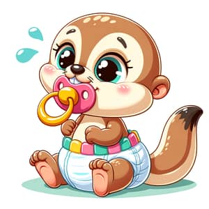 Cute Baby Weasel Cartoon | Colorful Diapers & Pacifier