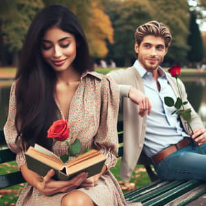 Young Woman Reading Book on Park Bench | Romantic Park Scene