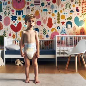 Curious Eight-Year-Old Boy in Diapers - Child's Play Bedroom