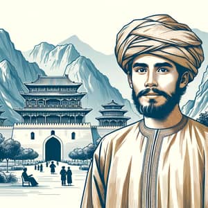 Omani Man in Traditional Attire at Chinese Historical Place