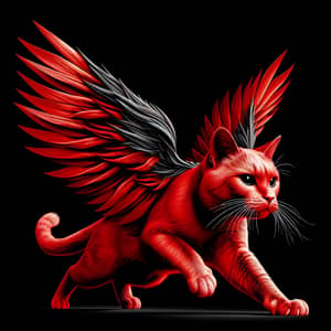 Red Flying Fighter Cat | Vibrant, Winged, Heroic Feline