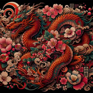 Intricate Japanese Dragon Tattoo Design - Cherry Blossom Motif