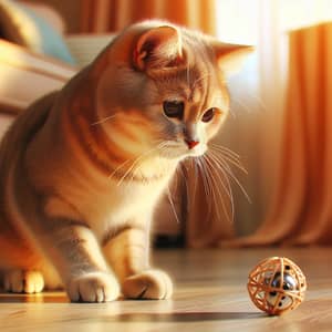 Playful Cat Ready to Pounce on Bouncing Ball