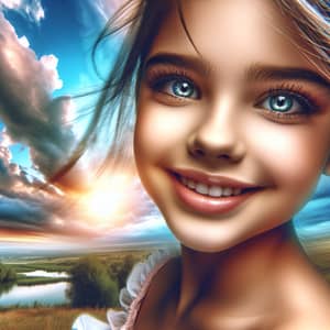Young Girl's Joyful Expression in Nature | Bright Sky Scene
