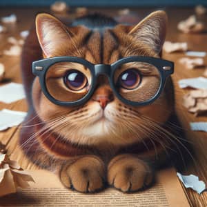 Cute Cat with Glasses in Mahogany Brown Shade