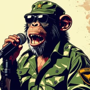 Cool Military Monkey with Shades Holding Microphone
