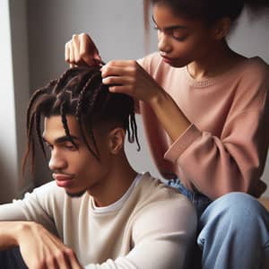 African Descent Couple Hair Braiding - Serene Hair Styling