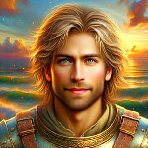 Caucasian Viking Warrior: Detailed Portrait of Golden-armored Man