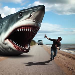 Surreal Shark Encounter: Predatory Scene Unfolds on Land