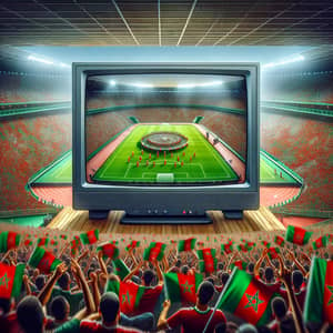 Passionate Moroccan Football Fans at Stadium on TV Screen