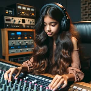 Young South Asian Girl Producing Music in Studio