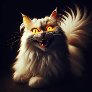 Evil Laughing Cat: Striking Yellow Eyes & White Fluffy Fur